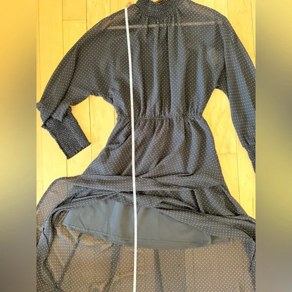 Dynamite Black Long Sleeve Polka Dot Midi Dress - Picture 8 of 12